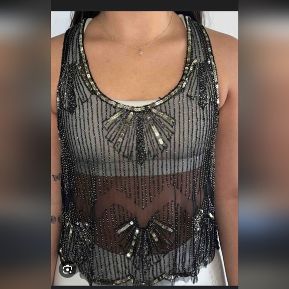 Tops - Black and Gold Beaded Women's Top